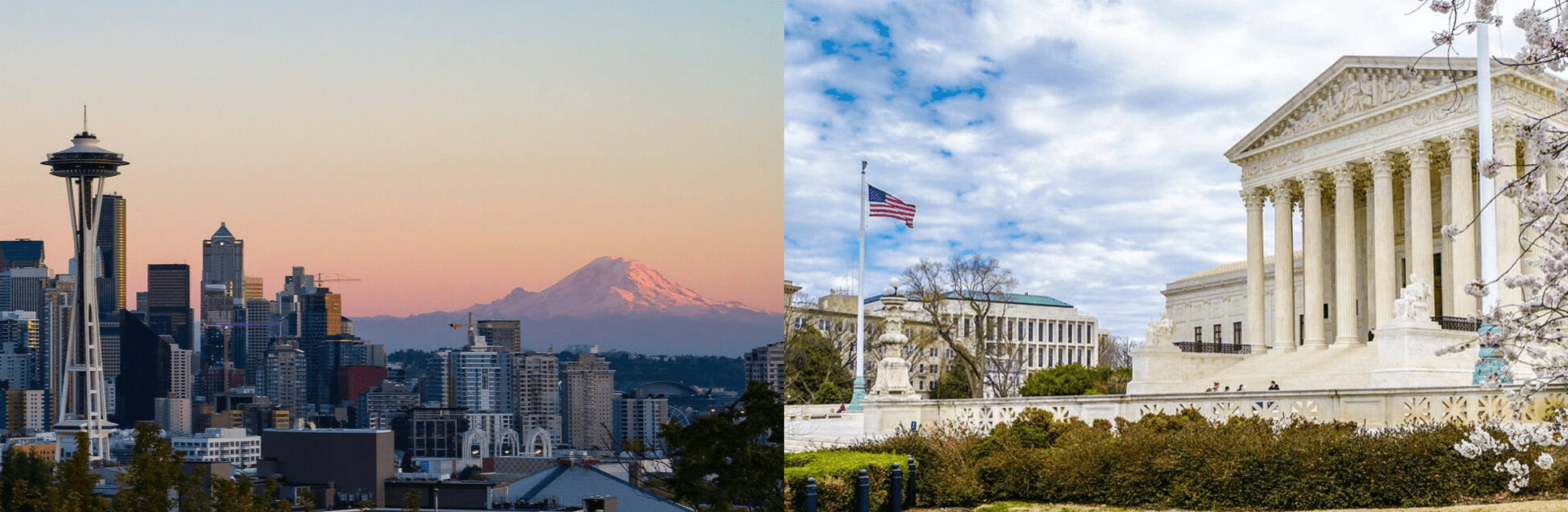 The two Washingtons are pictured--Seattle and Washington DC