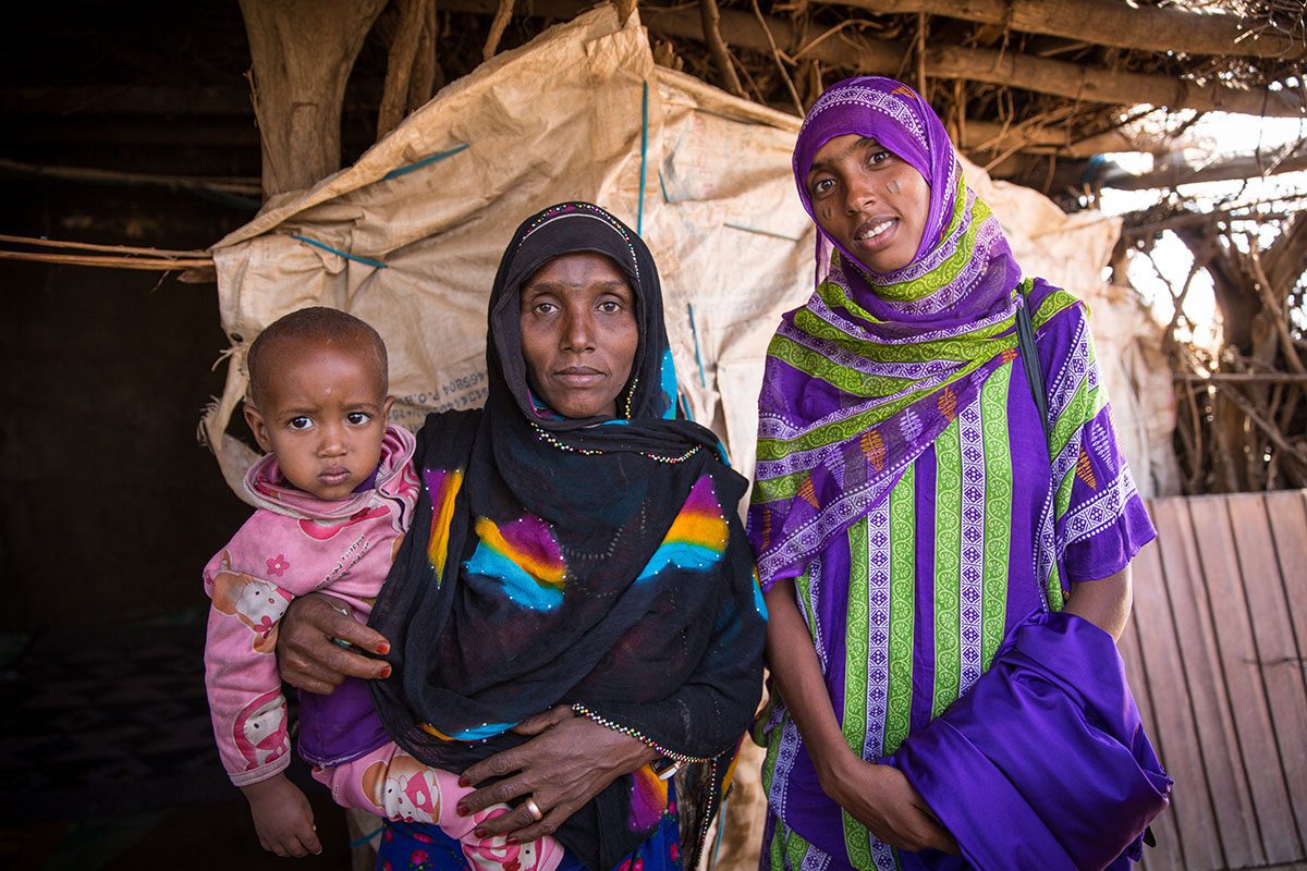 DP Afar Coordinator Fatuma (right) with her mother in their village - Photo by Joni Kabana