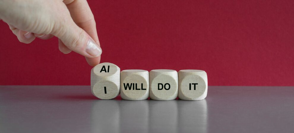 An image of dice reads in two ways: "I will do it," or "AI will do it"